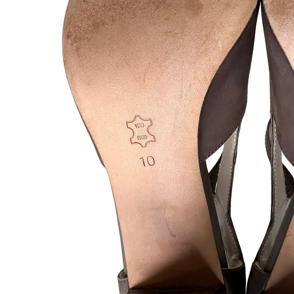 Martin + OSA Pump Brown Leather Ankle Strap Blocked Heel Peep Toe Women Size 10 - Picture 8 of 9